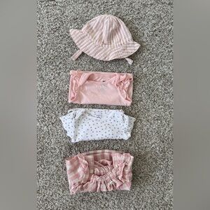 Baby Girl Pink Outfit Bundle Hat Gingham Polka Dot Onesies Infant Lot